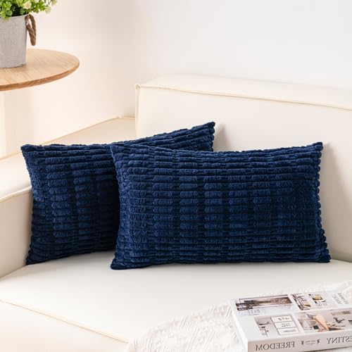 Pack of 2 Corduroy Decorative Throw Pillow Covers 12x20 Inch (Blue / 20" x 12" (Pack of 2))