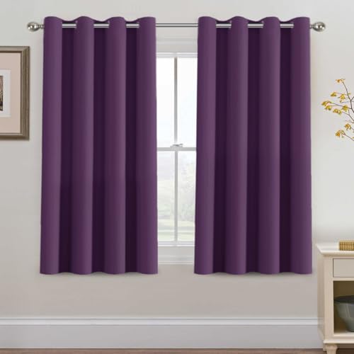 Blackout Curtain for Living Room Thermal Insulated Window Treatment Curtain 54 inch Length Energy Saving Solid Grommet Top Blackout Drape (52"W x 54"L (Pack of 1) / Plum Purple)