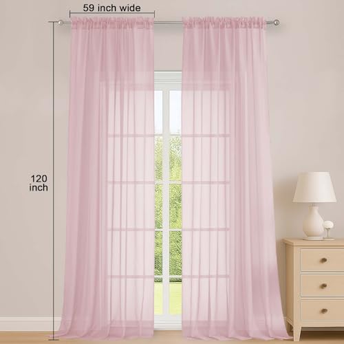 Blush Sheer Curtains 120 Inches Long 2 Panels Set (Blush / 59"W x 120"L (Pack of 2))
