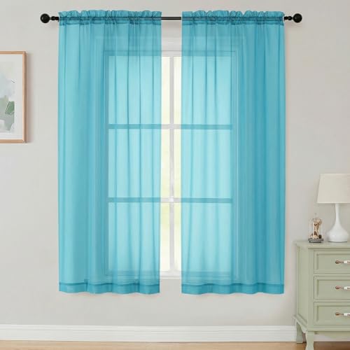 Sheer Curtains 63 Inch Length 2 Panels Set for Living Room Bedroom (Aqua / 42"W x 63"L (Pack of 2))