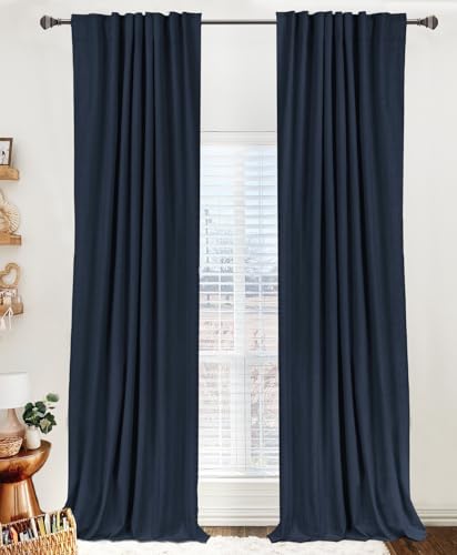 Linen Textured Total Blackout Curtains for Bedroom 84 Inches Long (Jet | Navy / 50"W x 84"L (Pack of 2))