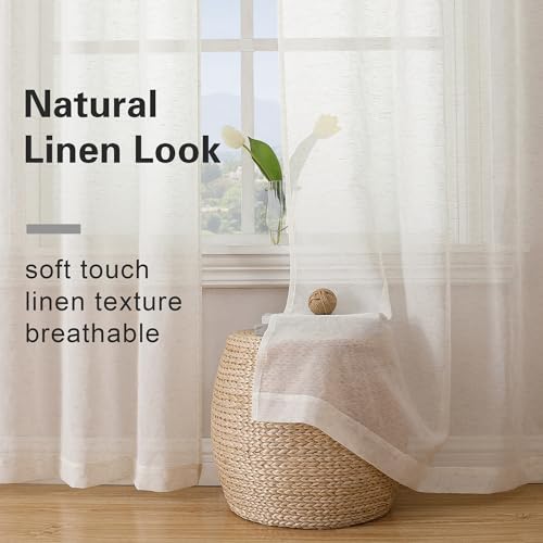 Natural Linen Textured Sheer Curtains 84 inches Length 2 Panels Set (Natural / 40"W x 84"L (Pack of 2))