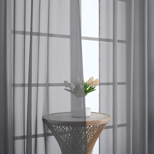 Charcoal Grey Sheer Curtains 63 Inches Long 2 Panels (Charcoal Grey / 59"W x 63"L (Pack of 2))