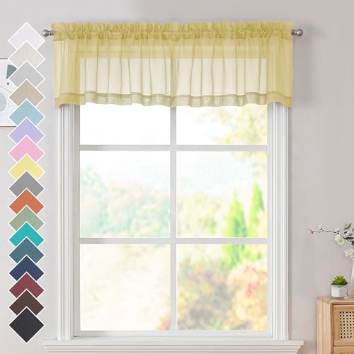 Mustard Yellow Half Window Sheer Curtains (Mustard Yellow / 42"W x 14"L (Pack of 2))