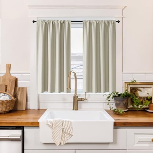100% Blackout Short Curtains for Small Window (100% Blackout - Natural / 42"W x 36"L (Pack of 2))
