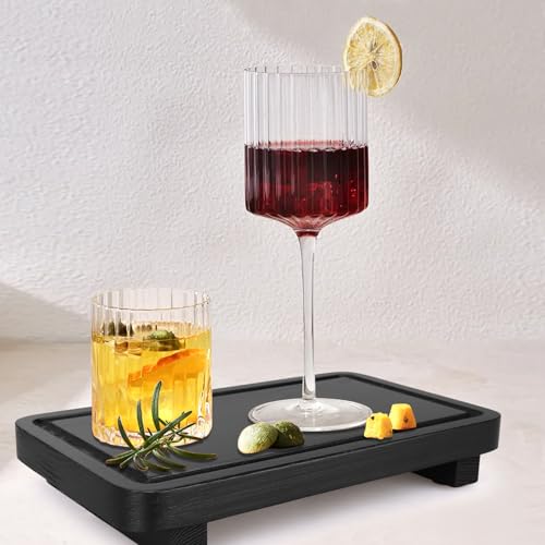 Black Bathroom Counter Organizer Wood Risers Kitchen Countertop Trays (Black / 10x6 inch)