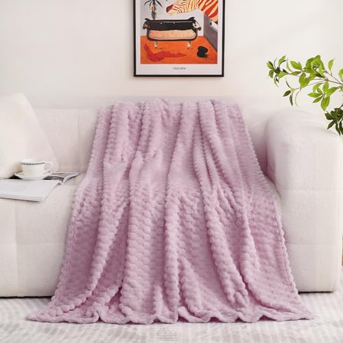 Light Purple Throw Blanket 60"×80" Fuzzy 3D Jacquard Decorative (Light Purple / 60"×80”)