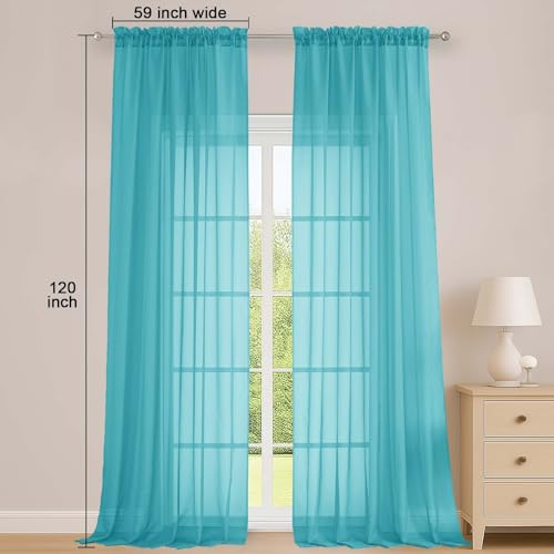 Turquoise Sheer Curtains 120 Inches Long 2 Panels Set (Turquoise / 59"W x 120"L (Pack of 2))
