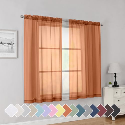 Orange Short Sheer Curtains 45 Inch Length for Small Windows (Orange / 42"W x 45"L (Pack of 2))
