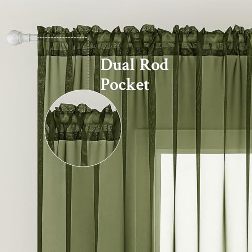 Olive Green Sheer Curtains 54 X 54 Inches (Olive Green / 54"W x 54"L (Pack of 2))