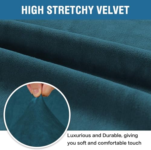 Stretch Velvet Sofa Covers for 3 Cushion Couch Covers Furniture Protector Soft with Non Slip Elastic Bottom (Deep Teal / Sofa L)