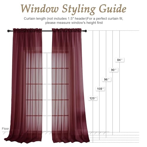 Wine Bedroom Curtains 96 Length for Farmhouse (Wine / 59"W x 96"L (Pack of 2))