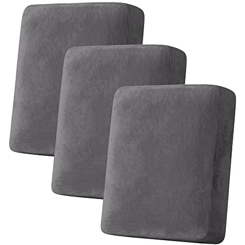 Velvet Stretch Couch Cushion Cover Plush Cushion Slipcover for Chair Loveseat Sofa Cushion Furniture Protector Seat Cushion Sofa Cover (Grey / 3 Cushion Sofa)