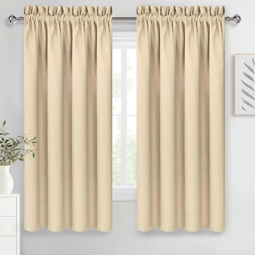 Blackout Curtains for Bedroom Living Room 52 x 63 Inch Long Beige (Beige / 52"W x 63"L (Pack of 2))