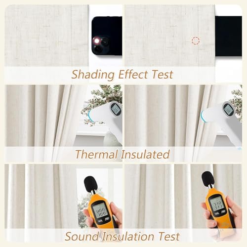 Extra Wide 100% Blackout Linen Curtains for Bedroom 96 Inch Long Ceiling to Floor 8 FT Natural Cream Black Out Curtain Back Tab Room Darkening Window Drapes 1 Panel Beige Ivory 100x96 (Cream / 100"W x 96"L (Pack of 1))
