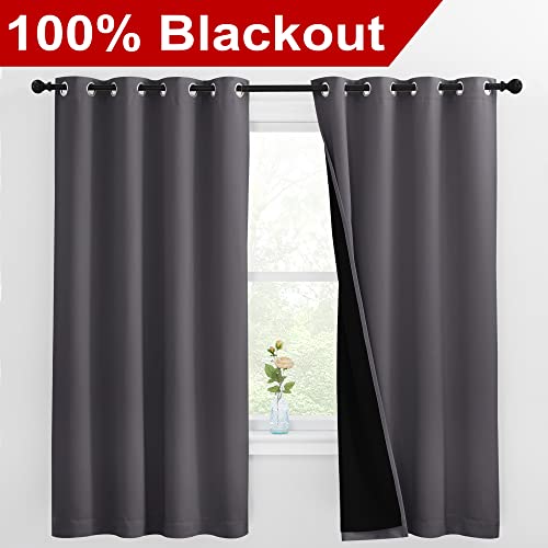 100% Blackout Curtains with Black Liners (Grey / 55"W x 68"L (Pack of 2))