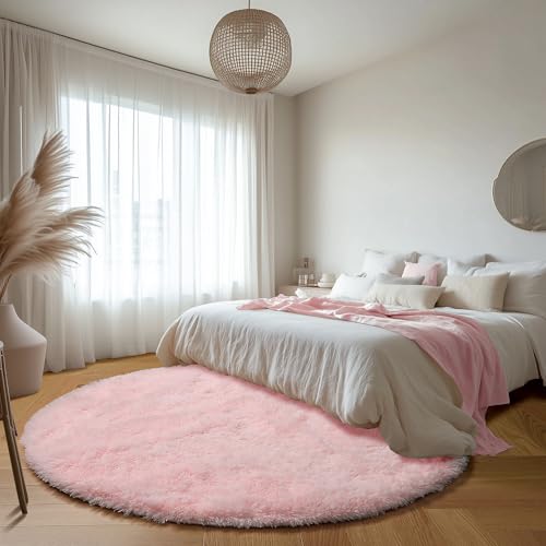Light Pink Round Area Rugs 5ft for Bedroom Living Room (Light Pink / 5' (Round))