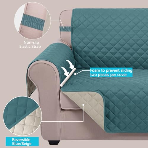 Loveseat Sofa Cover for 2 Cushion Couch (Blue/Beige / 45''loveseat-small)