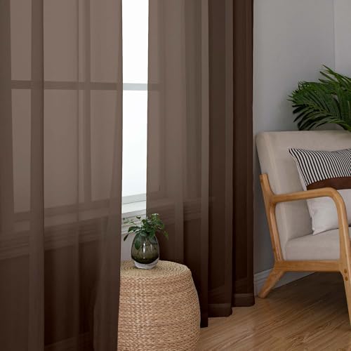 Sheer Curtains 63 inch Length 2 Panels Set (Chocolate / 42"W x 63"L (Pack of 2))