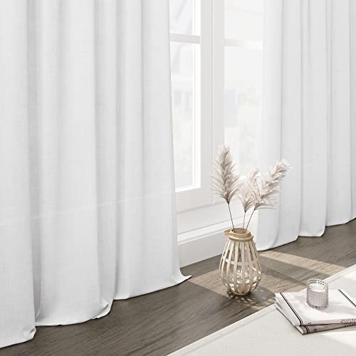 Off White Linen Sheer Curtains 54 Inch Length 2 Panel Set Back Tab Pocket Semi Sheer Light Filtering Short Curtain Soft Elegant Aesthetic Small Window Drapes for Bathroom 52x54 inches Long (52"W x 54"L (Pack of 2) / White)