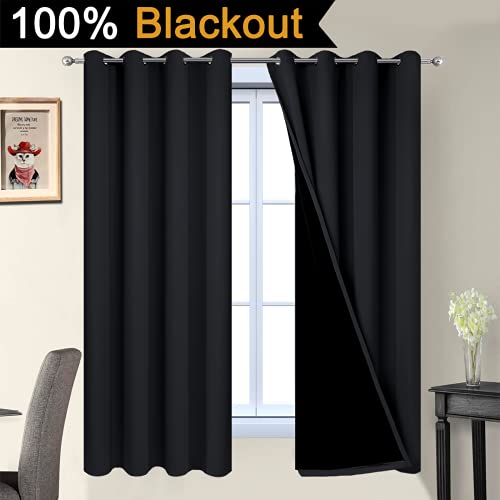 Black 100% Blackout Curtains 63 Inches Long for Bedroom 52" Wide (52"W x 63"L (Pack of 2) / Black)