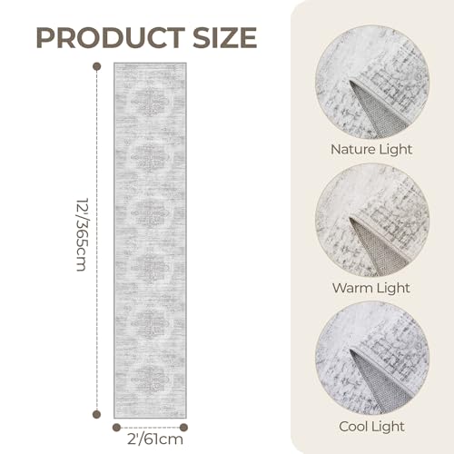 2x12 Runner Rug Non Slip (Light Grey/White / 2' x 12' (Runner))