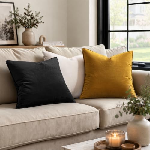 Decorative Mustard Yellow Velvet Throw Pillow Covers for Couch 20x20 (20" x 20" (Pack of 2) / Mustard Yellow)