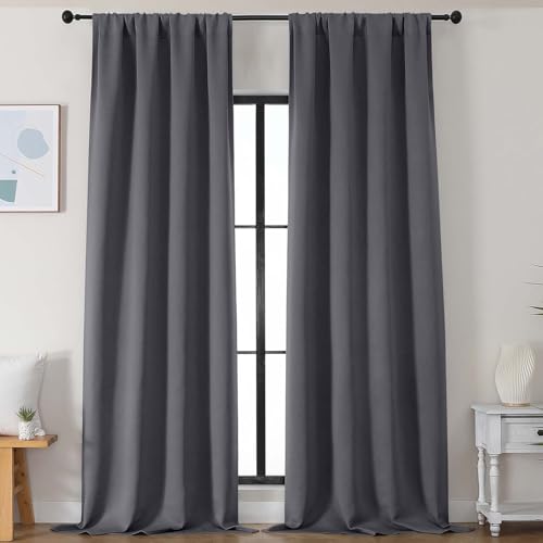 Grey Blackout Curtains for Bedroom 102 Inches Long 2 Panels (Grey / 50"W x 102"L (Pack of 2))