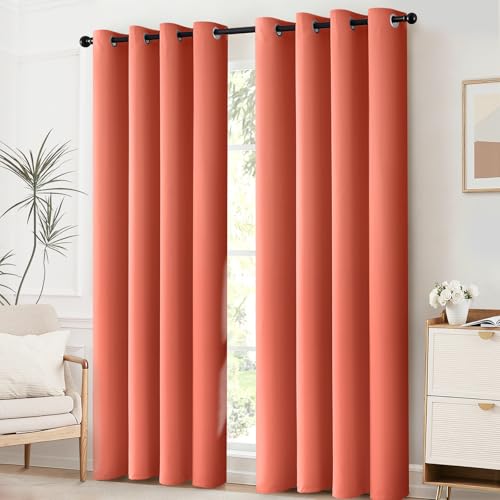 Room Darkening Curtains 52x63 inch Length Coral Orange (Coral Orange / 52"W x 63"L (Pack of 2))