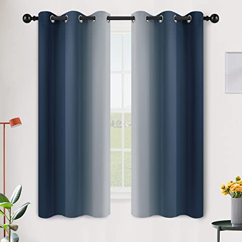 Ombre Navy Blue to Grey White Curtains for Living Room 42Wx63L (42"W x 63"L (Pack of 2) / Navy Blue)