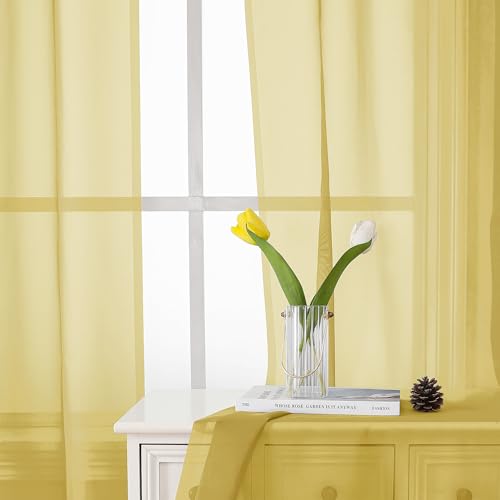 Yellow Sheer Curtains 54 Inch Length 2 Panels (Yellow / 40"W x 54"L (Pack of 2))