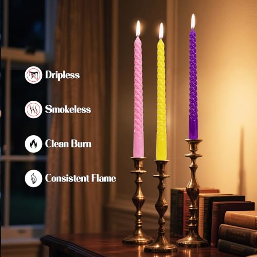 10 Inch Colored Spiral Taper Candles 12 Pack (10 inch Spiral Candle-12pcs / Mixed Colors)