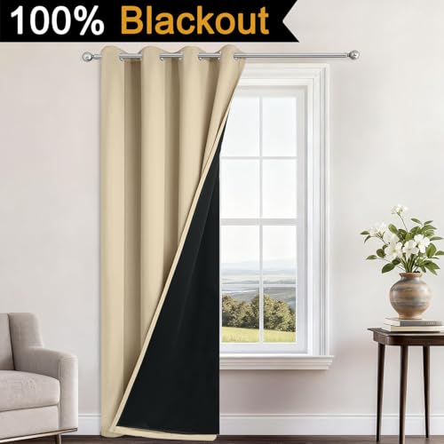 Beige Blackout Curtains 84 Inches Long for Bedroom 52" Wide 1 Panel (52"W x 84"L (Pack of 1) / Beige)