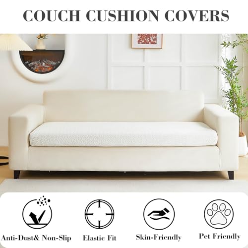 Couch Covers for 3 Cushion Sofa Pet Friendly Couch Cushion Covers Universal Sofa Covers Washable Stretch Slipcovers for Sectional Sofa (Texture Ivory White / Large Triple Seat Cover)