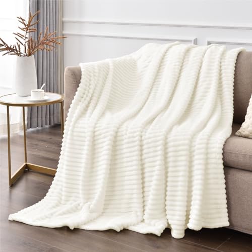 3D Ribbed Jacquard Cream Full Size Blankes for Bed (Cream / Full(84"x90"))
