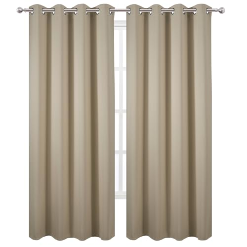 Blackout Curtains 52 x 120 Inch Long Beige Curtains Set of 2 Panels Room Darkening Curtains for Bedroom and Living Room (Beige / 52"W x 120"L (Pack of 2))