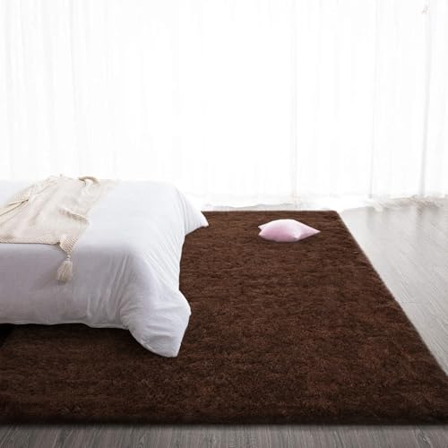 Super Soft Shaggy Rugs Fluffy Carpets (8' x 10' (Rectangular) / Brown)