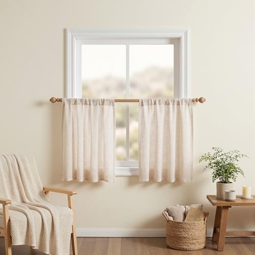 Linen Curtains 30 Inch Length for Kitchen Window (34"W x 30"L (Pack of 2) / Linen)
