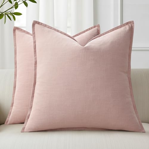 Fall Pink Linen Throw Pillow Covers 16x16 Set of 2 (Pink / 16" x 16" (Pack of 2))