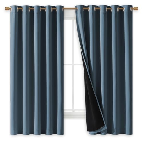 100% Blackout Lined Curtains (Smoky Blue / 62"W x 63"L (Pack of 2))