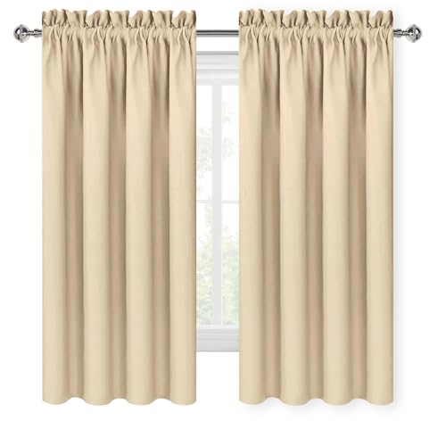 Blackout Curtains for Bedroom Living Room 52 x 63 Inch Long Beige (Beige / 52"W x 63"L (Pack of 2))