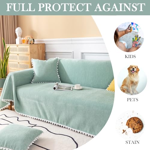 Light Green Couch Covers for 3 Cushion Couch Sofa Cute Sofa Covers Chenille Couch Cover for Dogs Sectional Sofa L Shape Futon Couch (71" x 134" / Daisy:green)