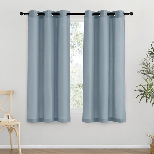 Thick Linen Blend Curtains Flax Textured for Bedroom (Stone Blue / 42"W x 63"L (Pack of 2))