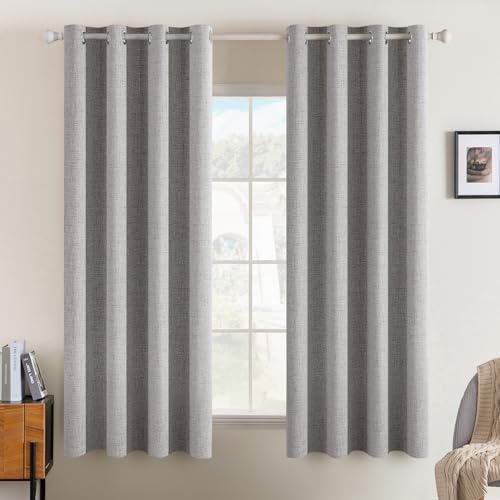 100% Blackout Linen Curtains for Bedroom 52x63 Inches Light Gray (Light Gray / 52"W x 63"L (Pack of 2))