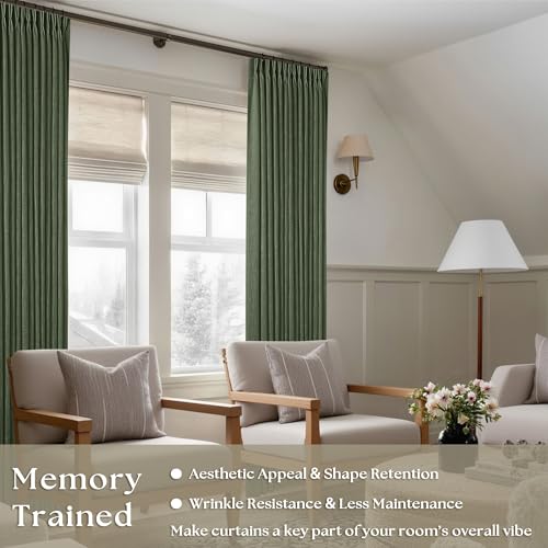 80 Inches Long Olive Green Pinch Pleat Thick Linen Curtains for Bedroom (Olive Green / 40"W x 80"L (Pack of 2))