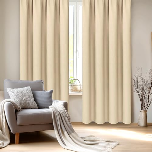 Blackout Curtains for Bedroom Living Room 38 x 84 Inch Long Beige (Beige / 38"W x 84"L (Pack of 2))