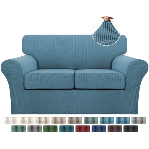 3 Piece Sofa Covers for 2 Cushion Couch Sofa Slipcover Soft Couch Cover for Dogs (Loveseat (2 Cushion) / Storm Blue)