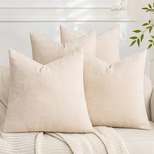 Set of 4 Soft Textured Decorative Throw Pillow Covers 24x24 Inch Cozy Farmhouse Cushion Cover Square Accent Pillow Cases for Bed Couch Sofa Living Room (Light Beige / 24" x 24" (Pack of 4))