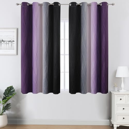 Black and Purple Ombre Blackout Curtains 45 Inch Length (Black and Purple / 52"W x 45"L (Pack of 2))