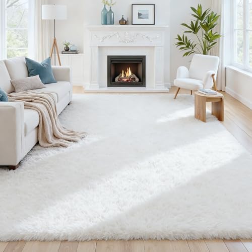 6x9 Fluffy Shag Area Rugs for Living Room Bedroom (White / 6' x 9' (Rectangular))